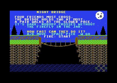 NIGHT BRIDGE opening screen: the rules, the moon and the rope bridge