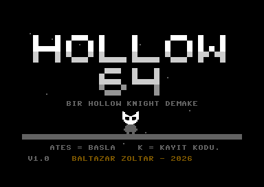 HOLLOW 64 başlık ekranı: karanlıktan beliren blok logo