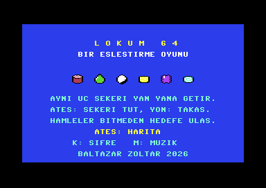 LOKUM 64 açılış ekranı: altı şeker yan yana