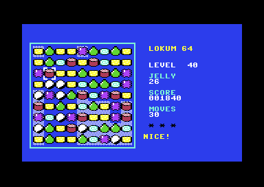 In play: an all-jelly board, the score and the moves left